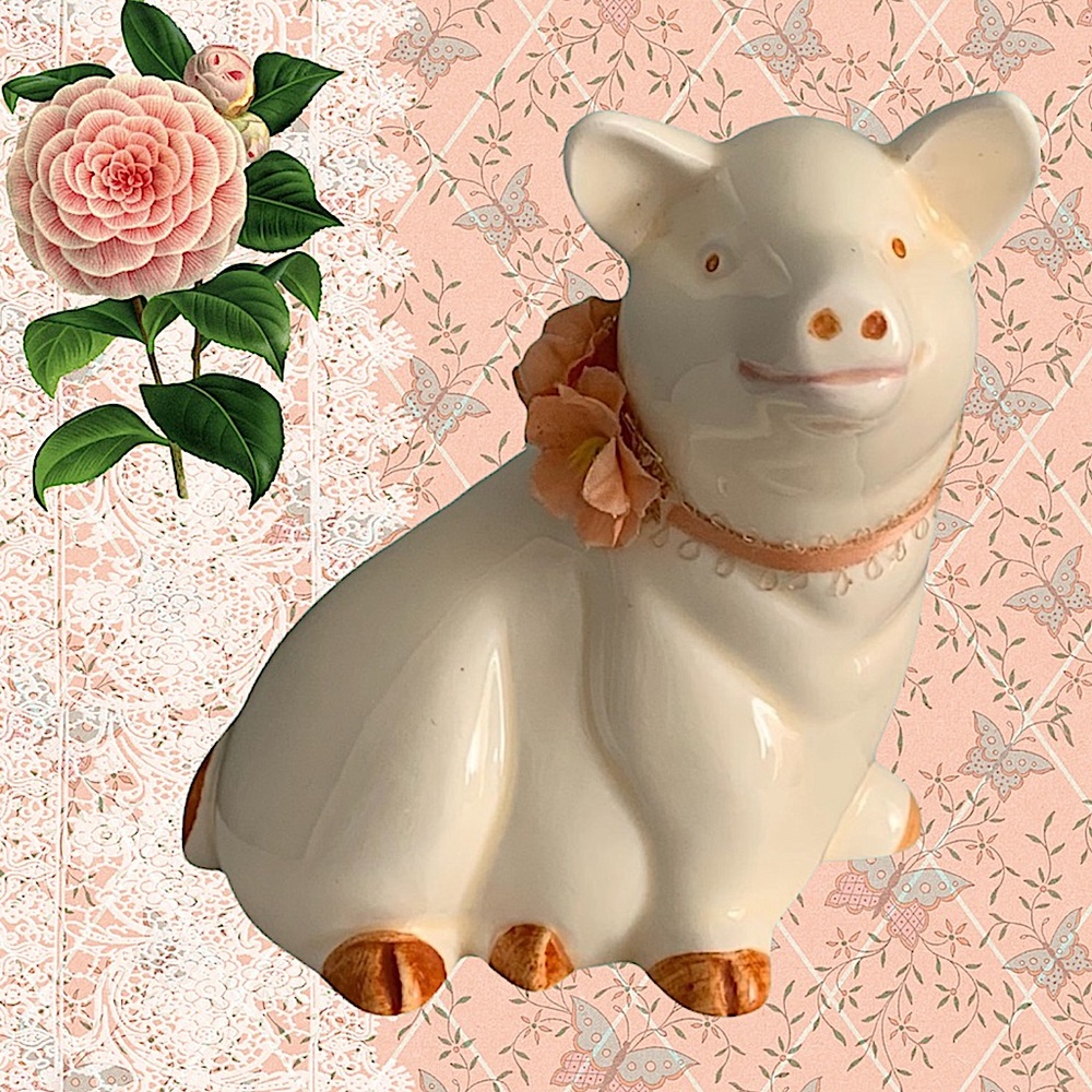 Lefton  vintage pig figurine with flowers